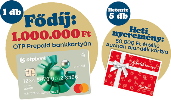 1 000 000 Ft-os fődíj és heti Auchan ajándékkártyák