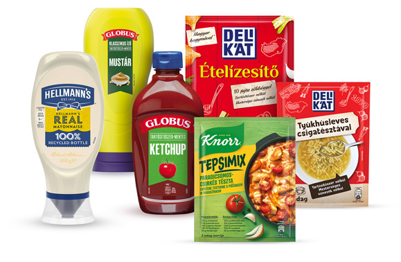 A nyereményjátékban részt vevő Globus, Delikát, Knorr és Hellmann's termékek
